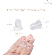 BEADNOVA Fermoirs de boucles d'oreilles pour clous en caoutchouc, plastique, silicone, supports de boucles d'oreilles transparents et sécurisés, bouchons d'oreille percés, bouchon de sécurité hypoallergénique, support de tige d'oreille pour clous d'oreill