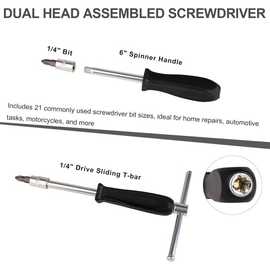 Jeu de 46 tournevis, clé à cliquet à petite douille, jeu de douilles métriques de 1/4 pouces et de clés à cliquet avec barre d'extension, ensemble d'outils compacts de mise à niveau pour voiture