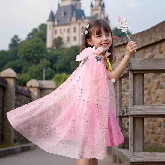 Meland Vêtements de déguisement de princesse pour fille, cape de princesse avec jouets couronne pour enfants, cadeaux d'anniversaire pour petites filles 3,4,5,6,7,8