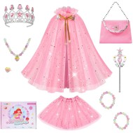 Meland Vêtements de déguisement de princesse pour fille, cape de princesse avec jouets couronne pour enfants, cadeaux d'anniversaire pour petites filles 3,4,5,6,7,8