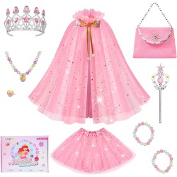 Meland Vêtements de déguisement de princesse pour fille, cape de princesse avec jouets couronne pour enfants, cadeaux d'anniversaire pour petites filles 3,4,5,6,7,8