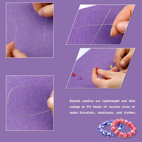 Lot de 58 aiguilles à perles pour la fabrication de bijoux, aiguilles à gros chas, aiguilles à perles ultra fines en acier inoxydable, chas flexible, parfaites pour les perles, la broderie et les travaux manuels.