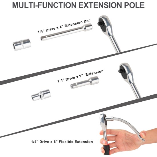 Jeu de 46 tournevis, clé à cliquet à petite douille, jeu de douilles métriques de 1/4 pouces et de clés à cliquet avec barre d'extension, ensemble d'outils compacts de mise à niveau pour voiture