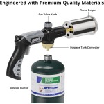 Sondiko Torche au propane puissante pour grill et cuisson L8010, sous vide, torche de soudage, brûleur à bois réglable pour saisir les steaks, barbecues, allume-feu de camp (noir, gris) Réservoir de propane non inclus