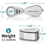JARLINK Loupe de bijoutier 40X avec construction en métal, loupe éclairée LED/UV pliable pour pierres précieuses, bijoux, pièces de monnaie, timbres