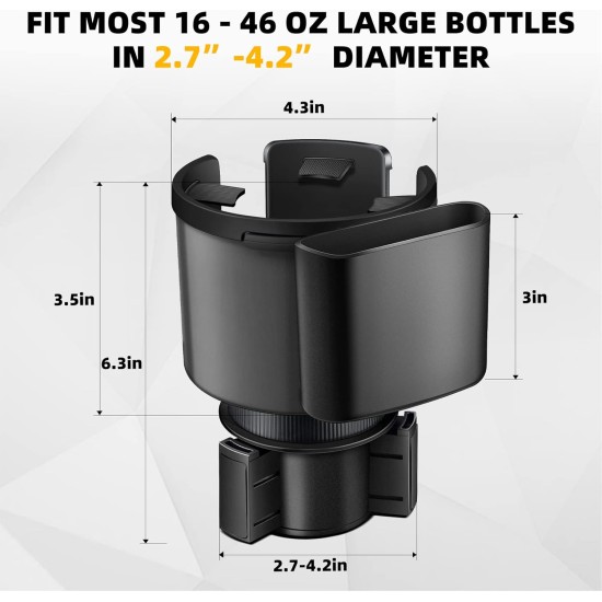 Extenseur de porte-gobelet de voiture, adaptateur d'extension de porte-gobelet pour voiture avec base réglable, compatible avec YETI 24/36/46 oz, HydroFlask 32/40 oz, grandes bouteilles d'eau de 2,7