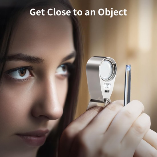 JARLINK Loupe de bijoutier 40X avec construction en métal, loupe éclairée LED/UV pliable pour pierres précieuses, bijoux, pièces de monnaie, timbres