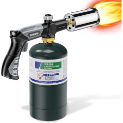 Sondiko Torche au propane puissante pour grill et cuisson L8010, sous vide, torche de soudage, brûleur à bois réglable pour saisir les steaks, barbecues, allume-feu de camp (noir, gris) Réservoir de propane non inclus