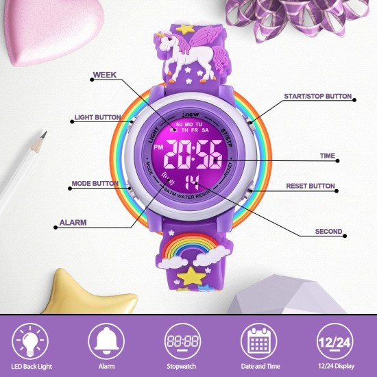 Montres étanches de dessin animé 3D pour filles avec alarme - Meilleurs cadeaux de jouets pour les filles de 3 à 12 ans