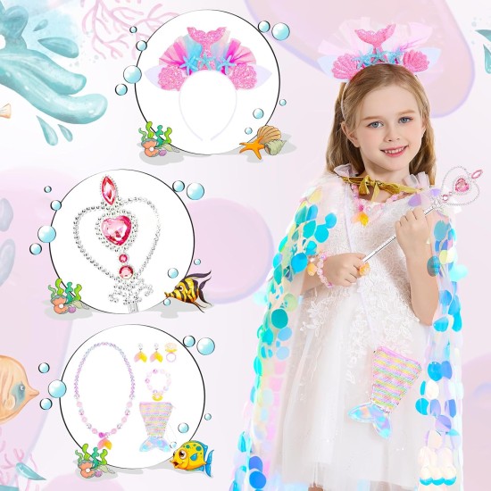 Jouets d'habillage de princesse, vêtements de princesse, Kit Cape de sirène arc-en-ciel, coffret cadeau 9 pièces pour petites filles de 3 à 8 ans