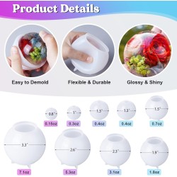 LET'S RESIN 9 pièces moules en silicone sphère pour résine, moules en résine sphère 3D sans couture améliorés, grands moules en résine époxy à boule ronde pour la conservation des fleurs, moulage de résine, savon, bougie LET'S RESIN 9 pièces moules en silicone sphère pour résine, moules en résine sphère 3D sans couture améliorés, grands moules en résine époxy à boule ronde pour la conservation des fleurs, moulage de résine, savon, bougie