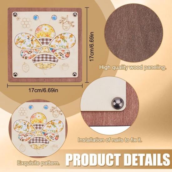 INFUNLY Kit d'art en bois en tissu d'abeille 17 x 17 cm, kit d'art en noyer avec tissu matelassé, kits d'artisanat en bois d'abeille avec instructions (français non garanti) Kits d'art à insérer pour l'artisanat, cadeaux d'anniversaire
