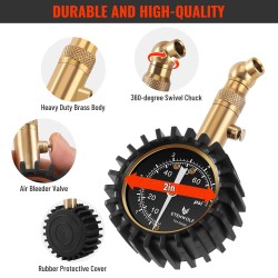 ETENWOLF Manomètre de pneu pour voiture 0-75 PSI, manomètre avec grand cadran lumineux, calibré selon ANSI B40.1 Grade A (plus-moins 1 %), jauge de pneu pour accessoires de voiture (noir)