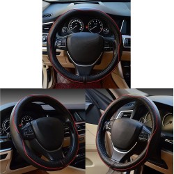 Housse de volant de voiture, antidérapante, sécurité, douce, respirante, robuste, épaisse, contour complet, style sport (noir avec ligne rouge)