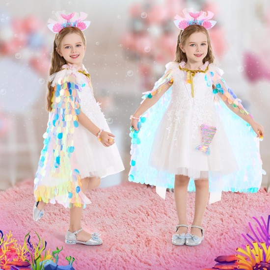 Jouets d'habillage de princesse, vêtements de princesse, Kit Cape de sirène arc-en-ciel, coffret cadeau 9 pièces pour petites filles de 3 à 8 ans