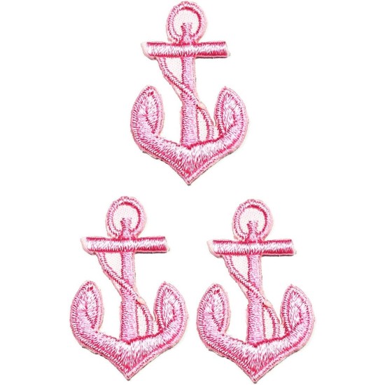 Umama Patch Lot de 3 mini ancre rose dessin animé autocollant en tissu corde d'ancre marine marin naval fer sur patchs brodés appliques machine à broder aiguille projets d'artisanat garçons filles enfants bricolage