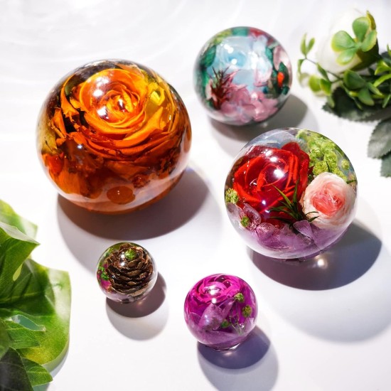 LET'S RESIN 9 pièces moules en silicone sphère pour résine, moules en résine sphère 3D sans couture améliorés, grands moules en résine époxy à boule ronde pour la conservation des fleurs, moulage de résine, savon, bougie