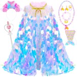 Jouets d'habillage de princesse, vêtements de princesse, Kit Cape de sirène arc-en-ciel, coffret cadeau 9 pièces pour petites filles de 3 à 8 ans