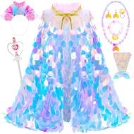 Jouets d'habillage de princesse, vêtements de princesse, Kit Cape de sirène arc-en-ciel, coffret cadeau 9 pièces pour petites filles de 3 à 8 ans