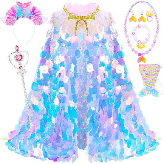 Jouets d'habillage de princesse, vêtements de princesse, Kit Cape de sirène arc-en-ciel, coffret cadeau 9 pièces pour petites filles de 3 à 8 ans
