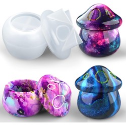 Juome Moules en résine pour pots en silicone, pots à champignons, moules en silicone avec couvercle pour moulage en résine époxy pour boîte de rangement de bijoux, récipient à bonbons, décoration de la maison