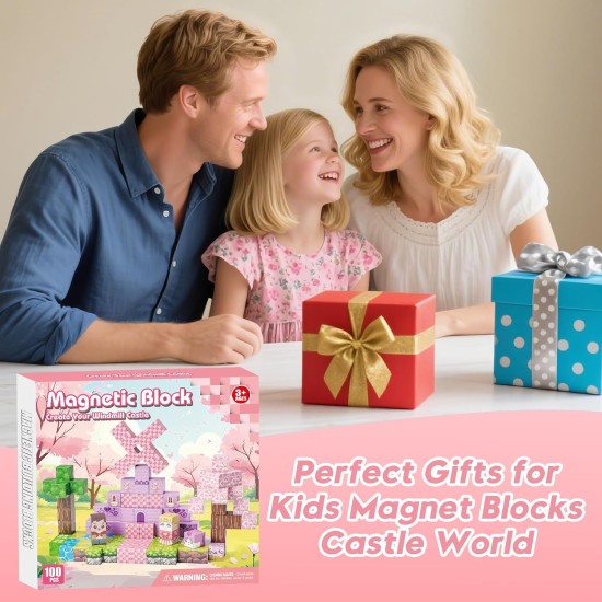 Blocs magnétiques, blocs de construction magnétiques 100 pièces, jouets sensoriels STEM avec construction de château de princesse – tuiles magnétiques créatives pour les tout-petits âgés de 3 ans et plus, garçons et filles – cadeaux de fête d'anniversaire