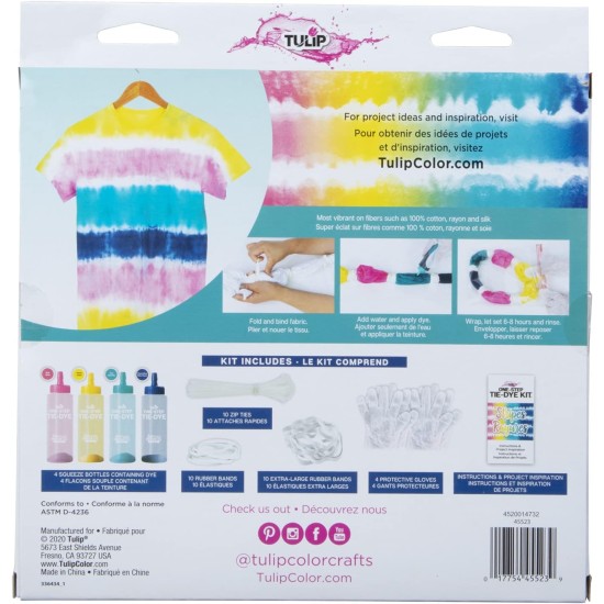 Tulip Kit de teinture en une étape, 4 couleurs à rayures, activité de bricolage et idée cadeau, multicolore