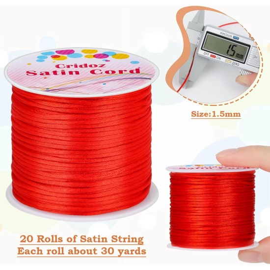 Cridoz Lot de 12 rouleaux de fil en nylon pour bracelets, cordon de soie en queue de rat satiné, cordon de perles soyeux pour Kumihimo, bracelets tressés, colliers pendentifs, macramé, cordons de porte-clés, fabrication de bijoux