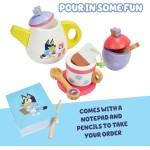 8th Wonder Bluey Toys Service à thé en bois 18 pièces durable avec plateau, théière, cuillères à café et plus encore, jeu de simulation pour les tout-petits à partir de 3 ans