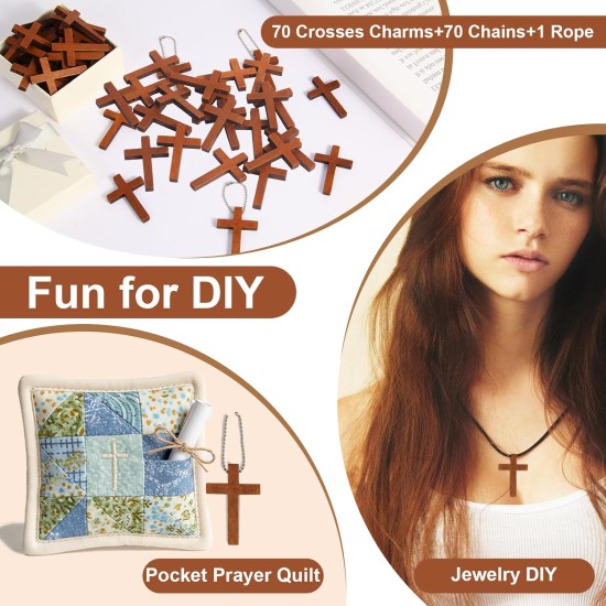 1 boîte de 70/120/240 paquets de petits porte-clés à breloques en forme de croix de poche en bois, mini pendentifs religieux en bois pour la prière de l'église, remplissage d'œufs de Pâques, cadeaux chrétiens, artisanat pour bricolage décoratif fait à la 