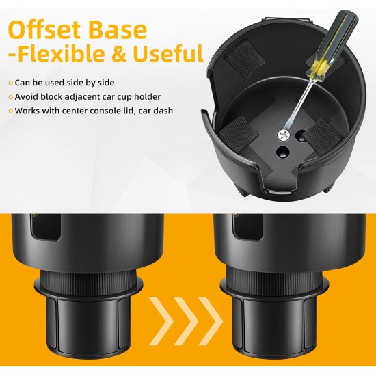 Extenseur de porte-gobelet de voiture, adaptateur d'extension de porte-gobelet pour voiture avec base réglable, compatible avec YETI 24/36/46 oz, HydroFlask 32/40 oz, grandes bouteilles d'eau de 2,7