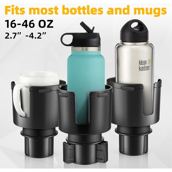 Extenseur de porte-gobelet de voiture, adaptateur d'extension de porte-gobelet pour voiture avec base réglable, compatible avec YETI 24/36/46 oz, HydroFlask 32/40 oz, grandes bouteilles d'eau de 2,7