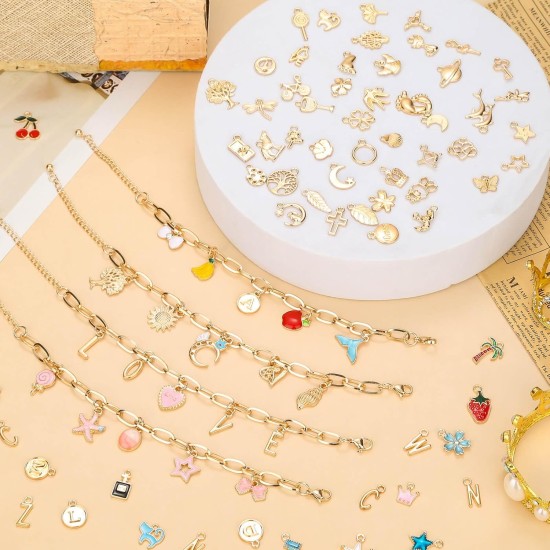 Flasoo Kit de fabrication de bracelets à breloques en or 416 pièces, comprenant des bracelets à chaîne avec trombone, des breloques et des anneaux ouverts pour la fabrication de bijoux