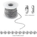 Chaîne d'étiquette de chien en acier inoxydable de 33 pieds avec connecteurs assortis pour la fabrication de bijoux, colliers, bracelets suspendus, porte-clés (2,4 mm)