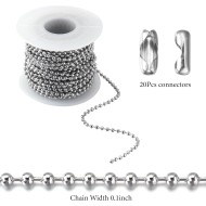 Chaîne d'étiquette de chien en acier inoxydable de 33 pieds avec connecteurs assortis pour la fabrication de bijoux, colliers, bracelets suspendus, porte-clés (2,4 mm)
