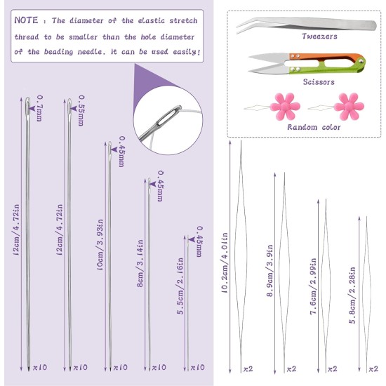Lot de 58 aiguilles à perles pour la fabrication de bijoux, aiguilles à gros chas, aiguilles à perles ultra fines en acier inoxydable, chas flexible, parfaites pour les perles, la broderie et les travaux manuels.