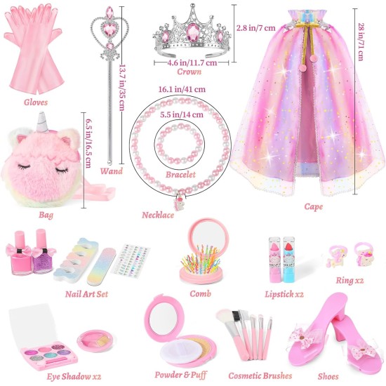 Vêtements de princesse pour filles de 3, 4, 5, 6 ans, kit de maquillage non toxique pour enfants, ensemble de princesse, cadeau d'anniversaire pour les tout-petits