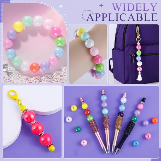 Lot de 320 perles pour stylos, perles focales de 14 mm et perles d'espacement en strass de 8 mm, adaptées pour les stylos, bracelets, porte-clés, fabrication de bijoux, perles acryliques arc-en-ciel, cadeaux de Noël