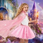 Meland Vêtements de déguisement de princesse pour fille, cape de princesse avec jouets couronne pour enfants, cadeaux d'anniversaire pour petites filles 3,4,5,6,7,8