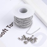 Chaîne d'étiquette de chien en acier inoxydable de 33 pieds avec connecteurs assortis pour la fabrication de bijoux, colliers, bracelets suspendus, porte-clés (2,4 mm)