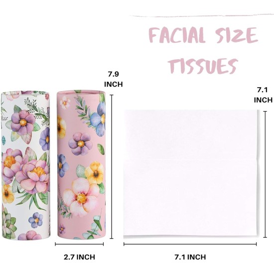 Porte-mouchoirs de voiture de 200 feuilles avec mouchoirs en papier, tubes de mouchoirs de voyage à 3 épaisseurs, boîte de mouchoirs en papier de 4 pièces, parfait pour le cylindre porte-gobelet de voiture (rose)