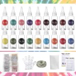 Kit de teinture à nouer 18 couleurs, avec 12 sacs vierges à cordon de serrage, teinture en tissu pour femmes, hommes, avec élastiques, gants, film plastique et nappes pour famille, amis, groupes, fournitures de fête