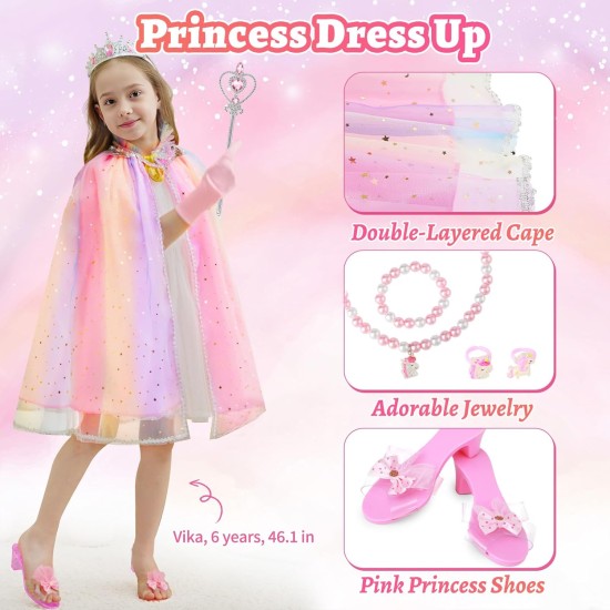 Vêtements de princesse pour filles de 3, 4, 5, 6 ans, kit de maquillage non toxique pour enfants, ensemble de princesse, cadeau d'anniversaire pour les tout-petits