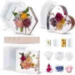 LET'S RESIN Lot de 8 moules en résine de silicone, moules en résine époxy profonde pour la conservation des bouquets de fleurs, grands moules en silicone pour le moulage de résine, y compris un moule en résine carré hexagonal en forme de cœur