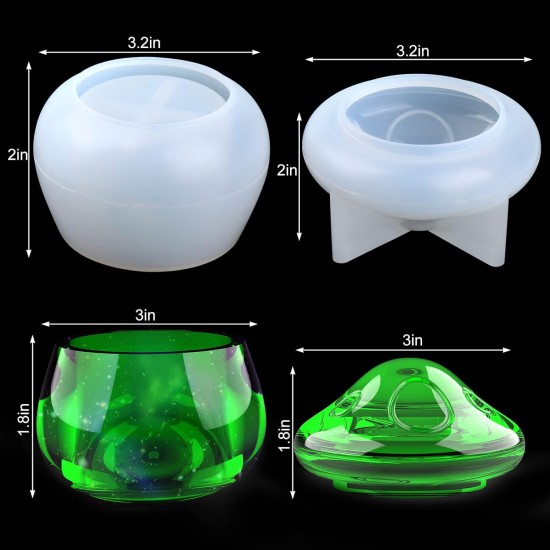 Juome Moules en résine pour pots en silicone, pots à champignons, moules en silicone avec couvercle pour moulage en résine époxy pour boîte de rangement de bijoux, récipient à bonbons, décoration de la maison