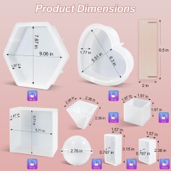 LET'S RESIN Lot de 8 moules en résine de silicone, moules en résine époxy profonde pour la conservation des bouquets de fleurs, grands moules en silicone pour le moulage de résine, y compris un moule en résine carré hexagonal en forme de cœur LET'S RESIN Lot de 8 moules en résine de silicone, moules en résine époxy profonde pour la conservation des bouquets de fleurs, grands moules en silicone pour le moulage de résine, y compris un moule en résine carré hexagonal en forme de cœur