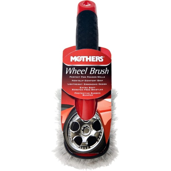Brosse de lavage de voiture Mothers, brosse pour roues et garde-boue, nettoyant pour pneus à manche court pour les détails de voiture, 10 pouces, rouge/noir