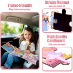 Puzzles magnétiques pour enfants de 3 à 5 ans, puzzles de voyage 3 en 1 princesse licorne sirène pour enfants de 4 à 6 ans, jouets d'activités de voyage en voiture, avion, cadeaux de Pâques pour filles