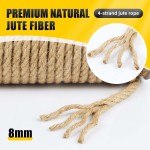 Ficelle de jute naturelle, rouleau de corde de jute de 8 mm x 50 pieds, ficelle épaisse robuste pour griffoir de chat, regroupement, jardinage et bricolage
