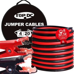 TOPDC Câbles de démarrage de calibre 4 de 20 pieds pour batterie de voiture, SUV et camions, câbles de démarrage automobiles robustes pour démarrage par saut de batteries mortes ou faibles avec sac de transport (TD-P0420)